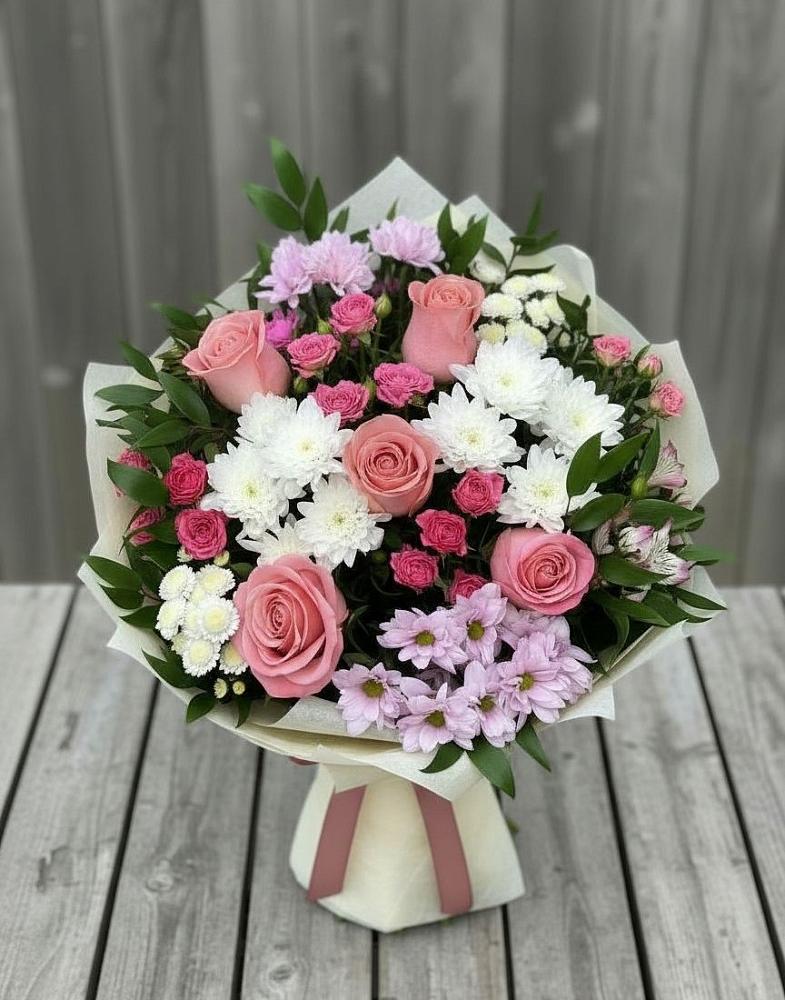 Букет цветов из: Альстромерии, Гвоздики, Розы и Хризантемы в Красной Пойме