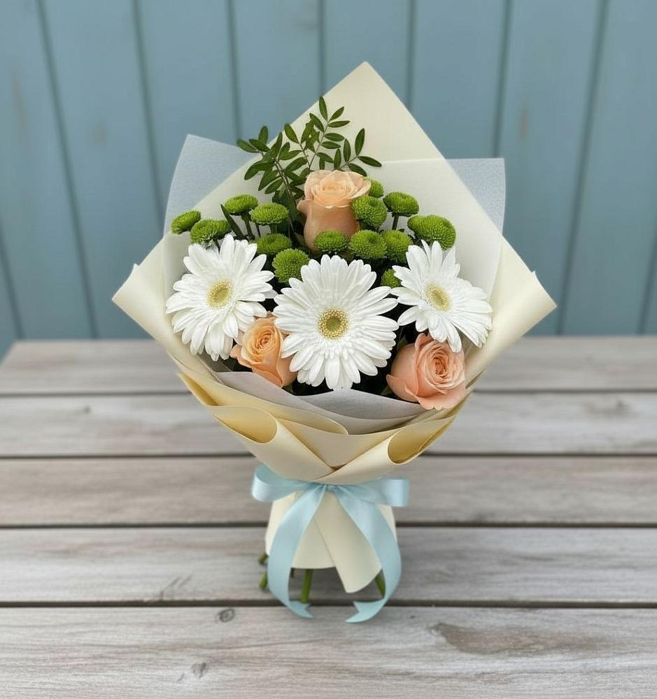 Букет цветов из: Герберы, Розы и Хризантемы в Красной Пойме
