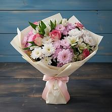 Букет цветов из:  Хризантемы, Альстромерии и Розы в Красной Пойме